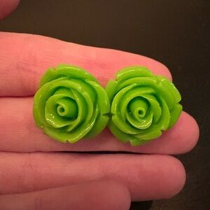 Green Rose Stud Earrings